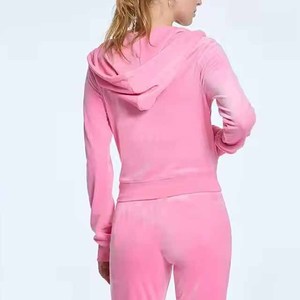 Conjunto Deportivo para Mujer, Color Rosa, con Capucha, Manga Larga, Cierre Frontal, Pantalones Casuales, Transpirable, Poliéster de Peso Medio, para Primavera - Product Image 2