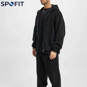 เสื้อฮู้ดซิปโอเวอร์ไซส์ปักโลโก้ตามสั่งสำหรับผู้ชาย เสื้อฮู้ดทรงหลวมแบบซิปเต็มตัว ไหล่ตก ผ้าฝ้ายฟลีซหนานุ่ม สไตล์สตรีทแวร์ - Product Image 2