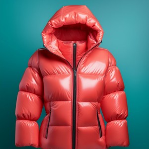 <b>Red</b> <b>Hooded</b> Stand Collar Puffer <b>Jacket</b> Windproof Filled Zipper Closure Front Casual Winter Outerwear Unisex Regular Fit Polyester - Product Image 1