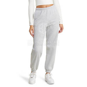 Pantalones Deportivos de Punto Grises para Mujer, Cintura Media, Elásticos, Largos hasta el Tobillo, Corte Holgado, Casuales, para Otoño, 100% Algodón, Forro Polar Transpirable - Product Image 1