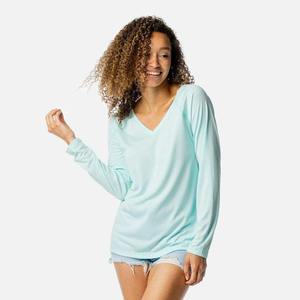 Camiseta de manga larga 100% algodón, estilo nuevo, personalizada, lisa, para mujer, cuello en V, talla grande, corte ajustado. - Product Image 5
