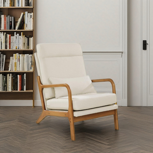 Fauteuil en bois massif avec structure en fer, tissu bronzé, rembourrage en mousse, finition orange, style Mid-Century, pour salon, entrepôt - Product Image 4