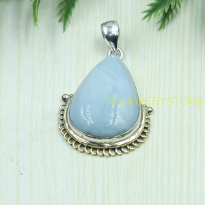 Natural Blue <b>Opal</b> Teardrop <b>Pendant</b> 925 Sterling Silver and Brass Handmade Vintage Boho Gemstone Jewelry Wholesale for Women her - Product Image 2