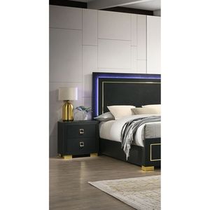 Preciosa mesita de noche negra de 1 pieza con tirador cuadrado y patas de metal, mueble de dormitorio - Product Image 5