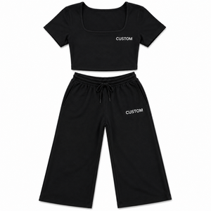 Conjunto de 2 Piezas para Yoga: Top Corto de Manga Corta para Mujer y Pantalones Anchos Relajados para Yoga, Pilates y Gimnasio, Personalizable - Product Image 3