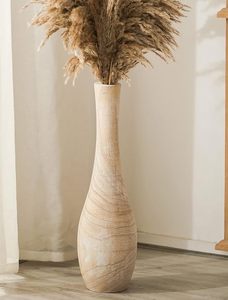 <b>Tall</b> Wooden <b>Table</b> Vase Round Decorative Flower Vessel Modern Beige Home Decor for Living Room Dining <b>Table</b> - Product Image 4