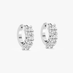 Boucles d'oreilles créoles à trois pierres en diamant de laboratoire rond 5 carats, or 10/14/18 carats, bijoux fins tendance pour femmes - Product Image 1