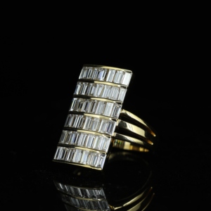 Women's Baguette Cut Moissanite Iced <b>Ring</b> Bold Hip Hop Square <b>Statement</b> Band Solid Silver Nickel-Free Lead-Free Claw Setting - Product Image 1