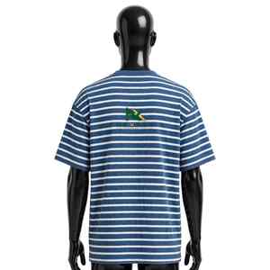 T-shirt unisexe NEXTEX à rayures bretonnes, bleu pierre, en jersey de coton doux, col rond, décontracté - Product Image 3