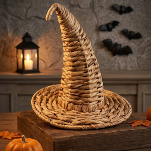 Sombrero de Bruja Tejido a Mano con Jacinto de Agua, Decoración Ecológica para Halloween, Sombrero Tejido Natural de Vietnam para Decoración del Hogar - Product Image 3