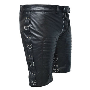 Shorts cargo pour homme en cuir PU, taille haute, avec cordon de serrage, séchage rapide, écologiques, respirants, en toile, motif uni - Product Image 2