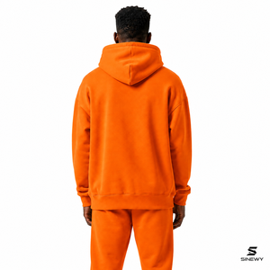 SINEWY Men's <b>Orange</b> <b>Fleece</b> Hooded Sweatshirt Oversized Casual Solid Color Pocket Design Winter Wear 100% Cotton Eco-Friendly - Product Image 2
