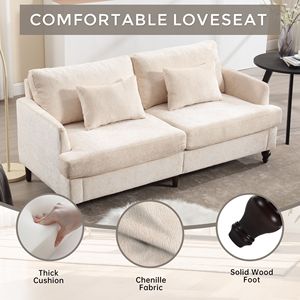 COOLMORE Divano a 2 Posti in Stile Mid-Century Modern, Tessuto Chenille Marrone, Divanetto Imbottito Moderno per Soggiorno - Product Image 3