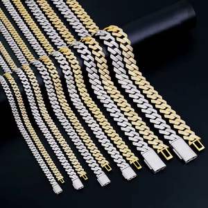 Collier chaîne cubaine en argent sterling 925 bicolore, serti de micro-pavés de diamants CZ, bijoux hip-hop pour hommes - Product Image 2