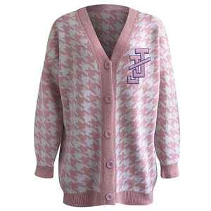 Cardigan en tricot pied-de-poule pour femme, col en V, boutonné, style chic classique, vêtement d'extérieur tendance - Product Image 1