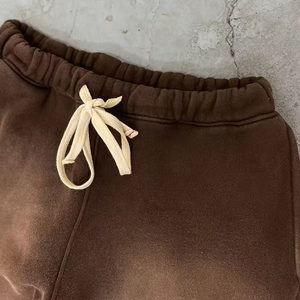 กางเกงขาสั้นผ้าฝ้ายซิปแบบ OEM ODM ลายซันเฟด และชุดเซ็ตเสื้อฮู้ดดี้โอเวอร์ไซส์วินเทจสโตนวอชพร้อมกางเกงขายาว  รับทำโลโก้ตามสั่ง - Product Image 6