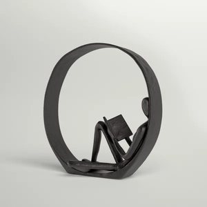 Escultura Moderna de Hombre Leyendo en Hierro Negro, Estatua Minimalista de Pensador Circular, Figura Humana Abstracta, Sujetalibros para Regalo de Amantes de la Lectura - Product Image 1
