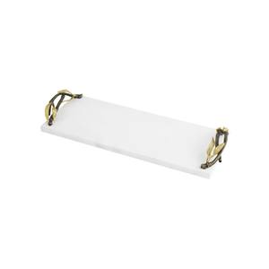 Bandeja de Servir Rectangular Decorativa de Mármol Blanco de Lujo con Asas de Flores Doradas, Bandeja Moderna y Elegante para Decoración del Hogar y la Cocina - Product Image 4