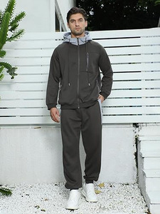 <b>Men</b>’s Performance Slate Grey Tech Tracksuit – Premium Two-Piece Athletic Set Featuring Full-Zip Hybrid Hooded <b>Jacket</b> - Product Image 4