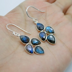 ต่างหูลาบราโดไรต์รูปดอกไม้คุณภาพดี สีทองหรือสีเงิน ประดับพลอยสีน้ำเงิน สำหรับผู้หญิงและเด็กผู้หญิง สวมใส่ได้ทุกวัน - Product Image 2