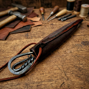 Couteau à lame fixe médiéval forgé à la main en acier au carbone, couteau de chasse et de camping pour la survie en forêt, avec étui en cuir, logo personnalisé OEM - Product Image 2