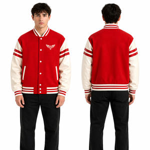 Custom Men Varsity Jacket Leather Sleeve <b>Wool</b> Body Baseball Jacket <b>Red</b> Cream Letterman Jacket Streetwear Bomber Jacket - Product Image 2