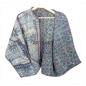 เสื้อแจ็คเก็ตผ้าฝ้ายทำมือ 100% จากอินเดีย ยี่ห้อ WOODEN BLOCK CRAFT  แบบ Kantha  รักษ์โลก ระบายอากาศได้ดี แห้งเร็ว คอจีน สำหรับผู้หญิง - Product Image 5