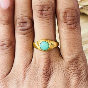 Modern Style Blue Chalcedony <b>Rings</b> Minimalist Brass <b>Ring</b> Women 18k Gold Plated Signet Style <b>Dainty</b> <b>Ring</b> For Wholesale/OEM/ODM - Product Image 6