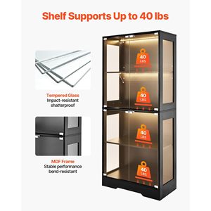 65 alta vetrina illuminata porte di vetro 4-Tier curiosità per oggetti da collezione libreria libreria per soggiorno camera da letto ufficio - Product Image 2