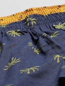 Women's Navy Blue Printed Palm Tree Shorts <b>Elastic</b> Waist Knitted Cotton Casual Regular Fit Breathable - Product Image 6