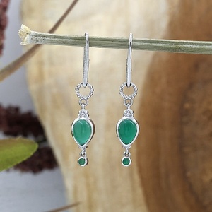 925 Sterling <b>Silver</b> Green Onyx Pear Cabochon Drop <b>Dangle</b> <b>Earrings</b> Bezel Set Handmade Gemstone Hook <b>Earrings</b> Classic Jewelry - Product Image 2