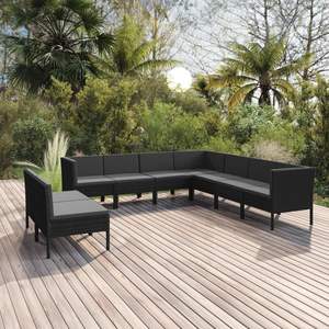 Ensemble de salon de jardin en rotin PE noir avec structure en acier thermolaqué et polyester, mobilier d'extérieur durable - Product Image 1