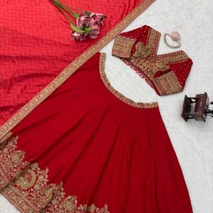 Premium <b>Red</b> Chinon Sequins Embroidered Semi Stitched Lehenga Choli With Digital Printed Dupatta Manufacture By Royal Export - Product Image 5