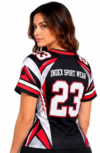Index Sport Wear - Camiseta de Fútbol Americano para Mujer, Cuello en V, Manga Corta, Negra, Roja y Blanca, Número 23 - Product Image 5