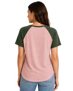 Customized <b>Blush</b> Pink And Forest Green Raglan T Shirt For Women Casual Crew Neck Short Sleeve Soft Cotton Blend Summer Fashion - Product Image 2