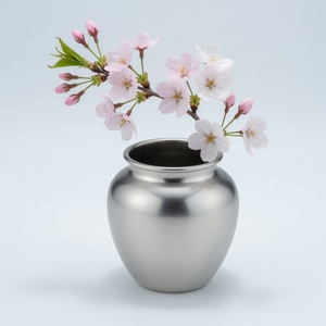 Jarrón de Aluminio Fundido con Diseño de Flor de Cerezo, Plateado en Níquel, Pieza Decorativa para Mesa - Product Image 4