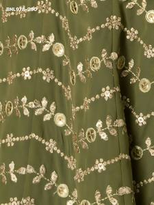 Proveedor de conjuntos de lehenga verde oliva semicosturados con corte en A, de georgette de alta calidad con hilo Zari y múltiples lentejuelas, de Surat. - Product Image 4