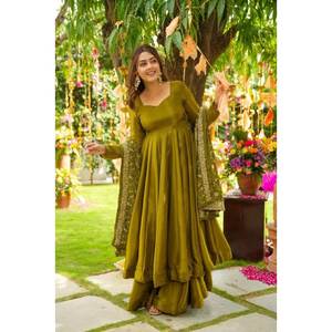 Vestidos de noche Vestido Anarkali con Secuencia de bordado Trabajo para fiesta Look - Product Image 2