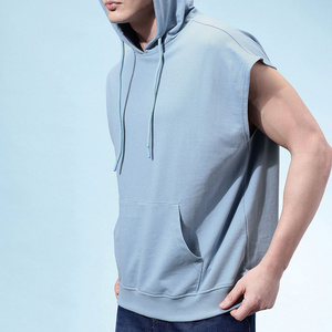 เสื้อกีฬาผู้ชาย BASRA SPORTS แบบไม่มีแขน มีฮู้ด น้ำหนักเบา ผลิตจากโพลีเอสเตอร์/คอตตอน 250 กรัม เหมาะสำหรับออกกำลังกายในฤดูร้อน รับผลิตแบบ OEM ขายส่ง - Product Image 5