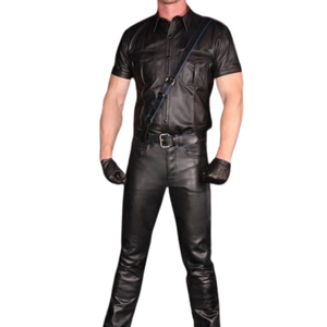 <b>Piped</b> Formal Leather Uniform Shirt 4 Color Options Sleeveless Design - Product Image 4