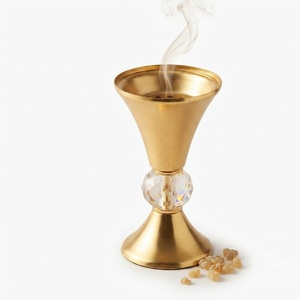 Brûleur d'encens moderne en laiton et résine avec accent en cristal, élégant encensoir à charbon pour Oud, idéal pour bureau, yoga, aromathérapie et spa - Product Image 1
