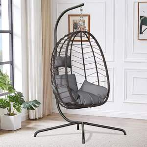 Weatherproof Foldable Hanging <b>Egg</b> <b>Chair</b> <b>Stand</b> Indoor Outdoor Wicker Rattan <b>Swing</b> <b>Chair</b> Patio Garden Poolside Furniture - Product Image 2