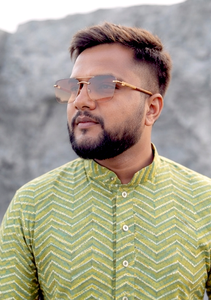 Kurta de Algodón con Estampado de Chevron Verde para Hombre, Corte Regular, Largo hasta el Tobillo, Estilo Tradicional Informal de India y Pakistán - Product Image 3