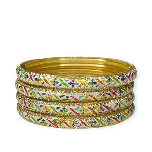 Paquete Económico de Brazaletes de Vidrio con Diseño Floral, Juego de Pintura al Óleo con Patrón Multicolor y Borde de Piedras a Precio de Mayoreo - Product Image 3