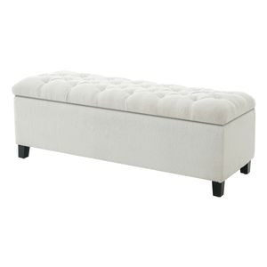 Panca Ottomana Bianca con Superficie Bouclé e Vano Contenitore, Gambe in Legno di Gomma Resistenti, Capacità 300 Libbre, Sgabello e Pouf - Product Image 5