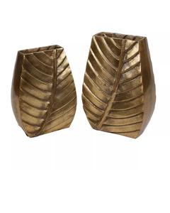 Handcrafted Bronze Leaf Pattern Metal <b>Vase</b> | Industrial Style Gold Decorative <b>Vase</b> for <b>Wedding</b> Events |Aluminum Floral Container - Product Image 1