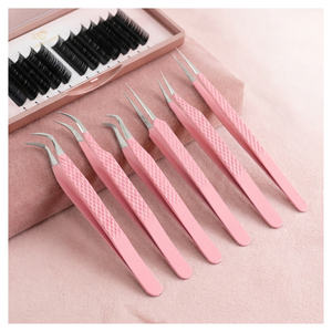 Custom <b>Pink</b> Fiber Tip Eyelash Extension Tweezers <b>Set</b> Professional Precision Lash Tweezers Kit Volume Fan Isolation Tweezers - Product Image 1