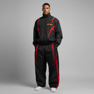 OEM 100% Cotton Hooded Men's <b>Winter</b> Tracksuit Custom <b>Screen</b> Printed Logo Solid Black Color Piping Acid <b>Wash</b> Streetwear - Product Image 4