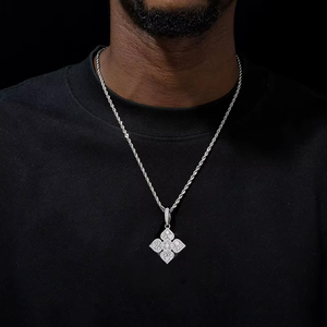 Colgante de Flor de Moissanita Plateada, Collar con Pavé Brillante para Hombre y Mujer, Joyería Fina - Product Image 3