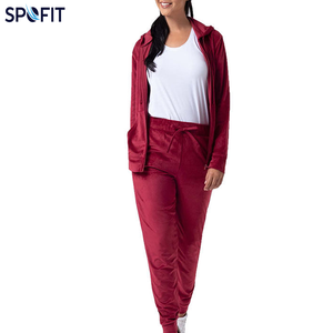 Ensemble de survêtement à capuche pour femme SPOFIT, couleur unie, fermeture éclair intégrale, sweat-shirt et pantalon, respirant, style décontracté, automne - Product Image 4